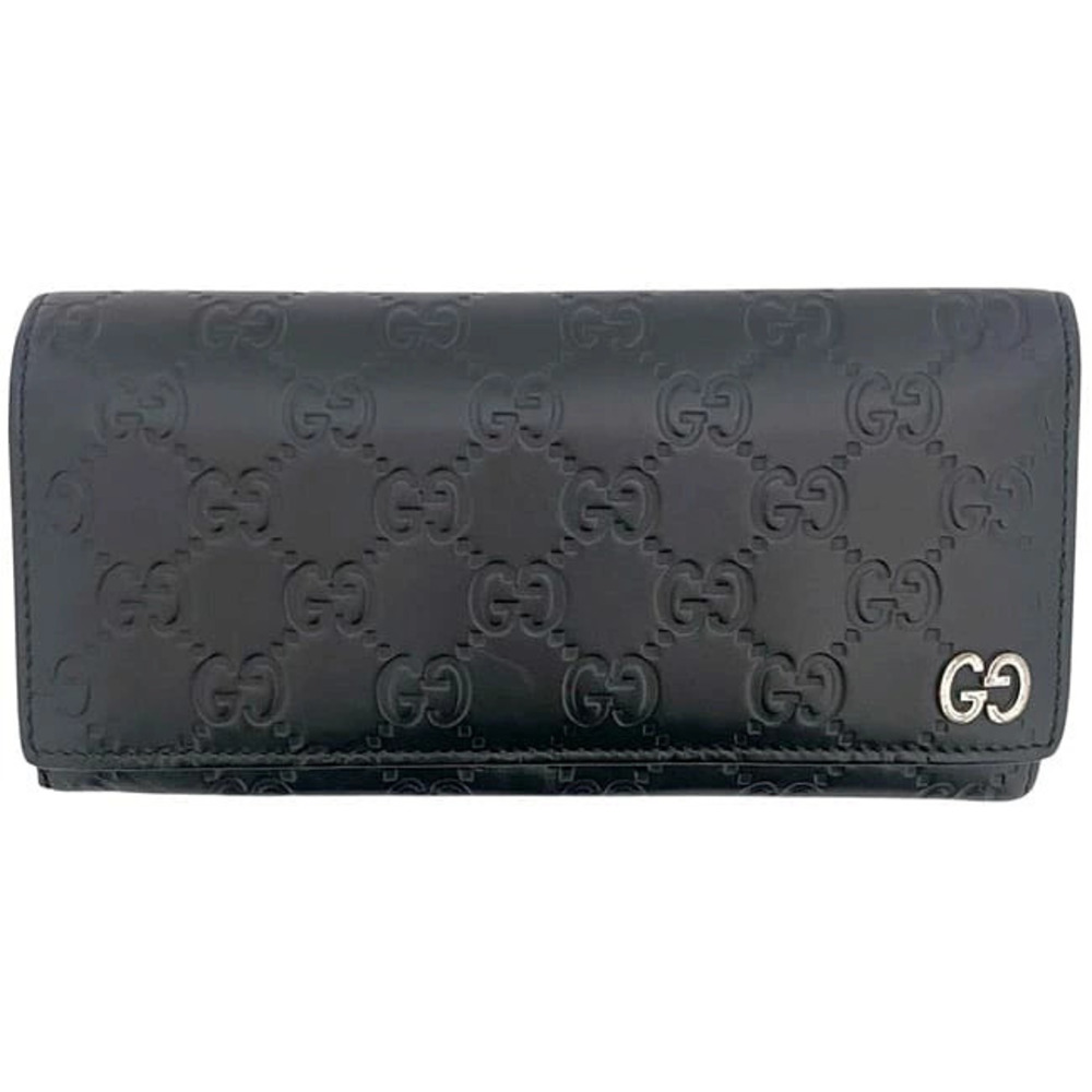 Gucci Bi fold Long Wallet Black Shima Leather GG Interlocking Folding Silver - Picture 8 of 9